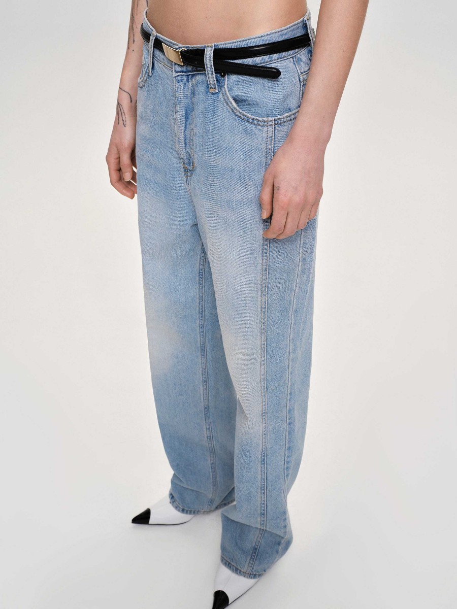 Source Unknown Gerade Jeans Mit Seitlichen Einsatzen, Hell Verwaschenes Blau | Denim