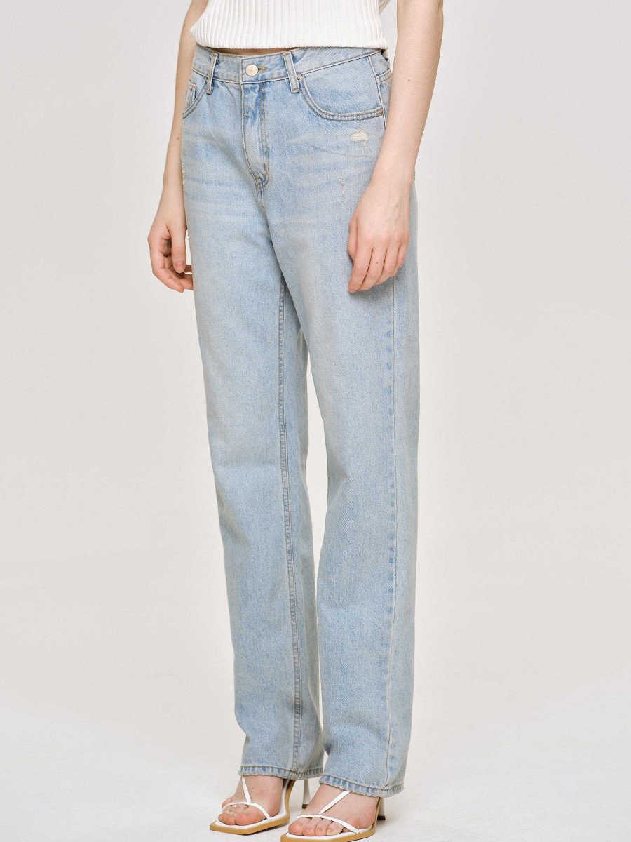 Source Unknown Gerade Jeans Im Used-Look, Helles Vintage-Blau | Denim