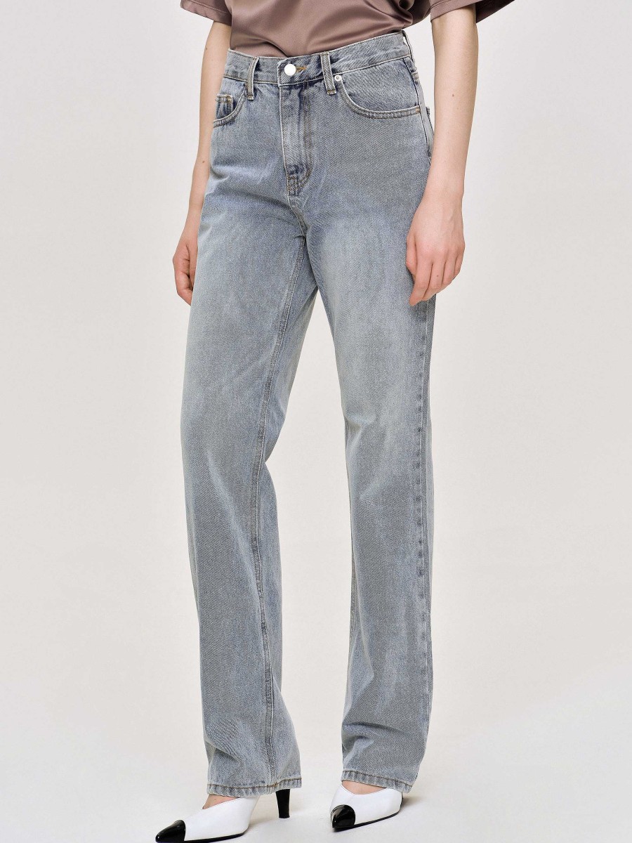 Source Unknown Lange Jeans Mit Hohem Bund, Aschblau | Kleidung