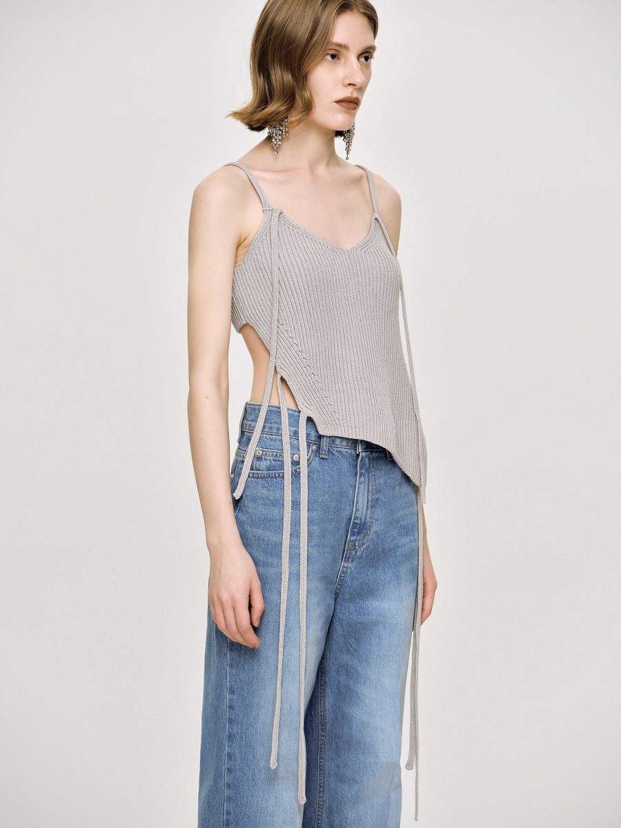 Source Unknown Asymmetrisches Strick-Tanktop, Fossil Grey | Kleidung