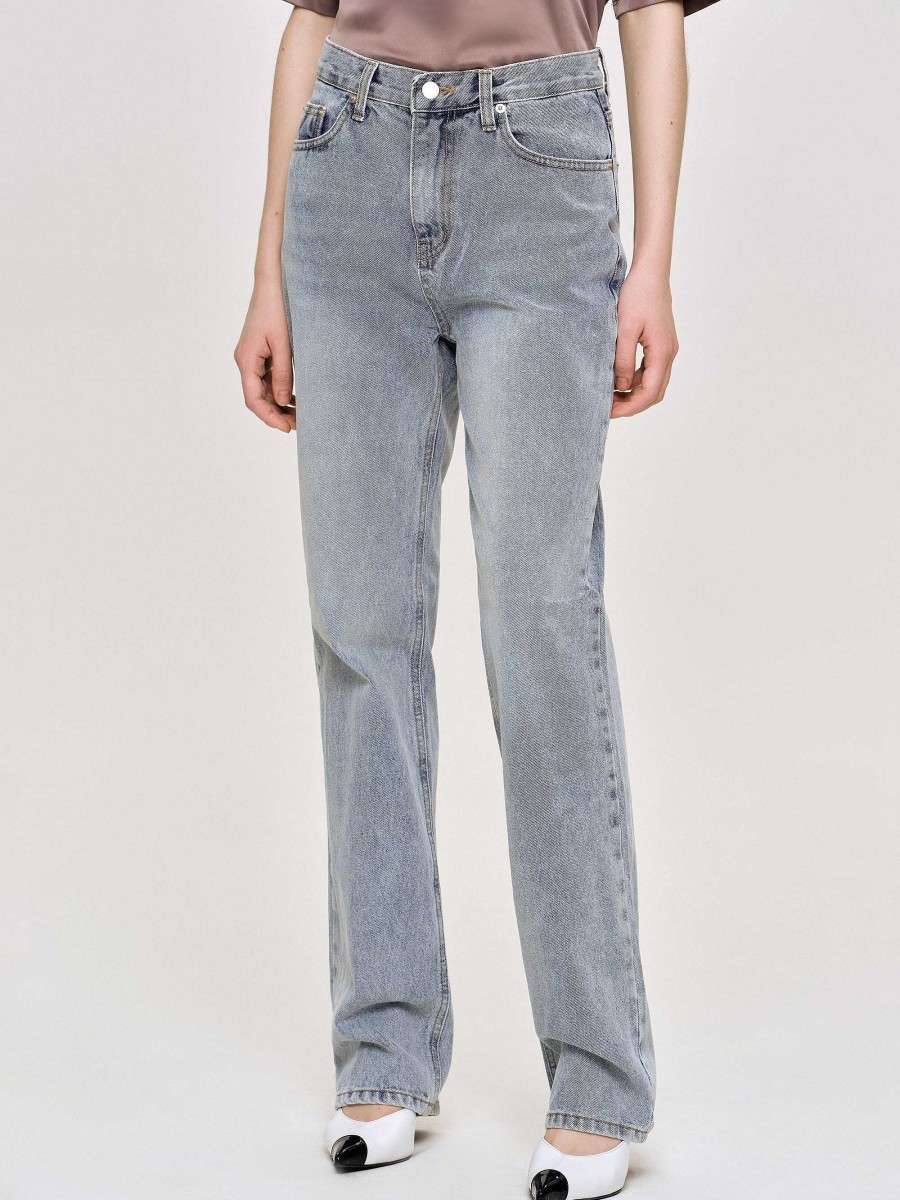 Source Unknown Lange Jeans Mit Hohem Bund, Aschblau | Denim