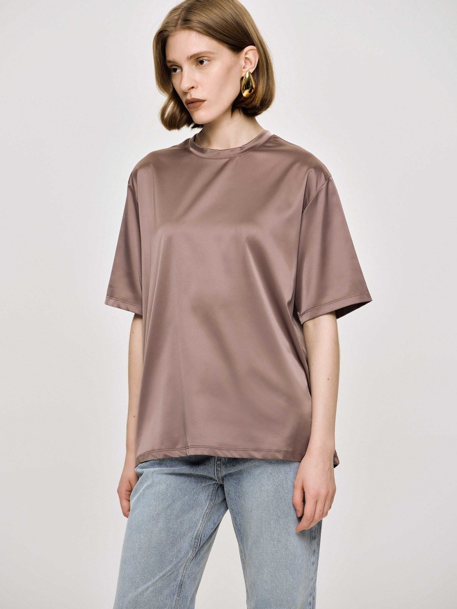 Source Unknown T-Shirt Aus Seidigem Satin, Red Bean | Zubehor