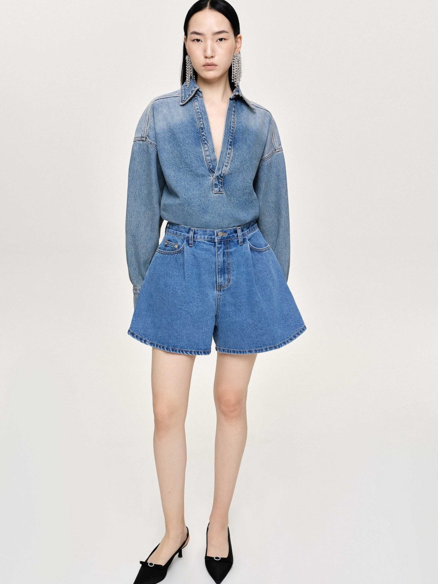 Source Unknown Ausgestellte Jeansshorts, Mittelblau | Denim