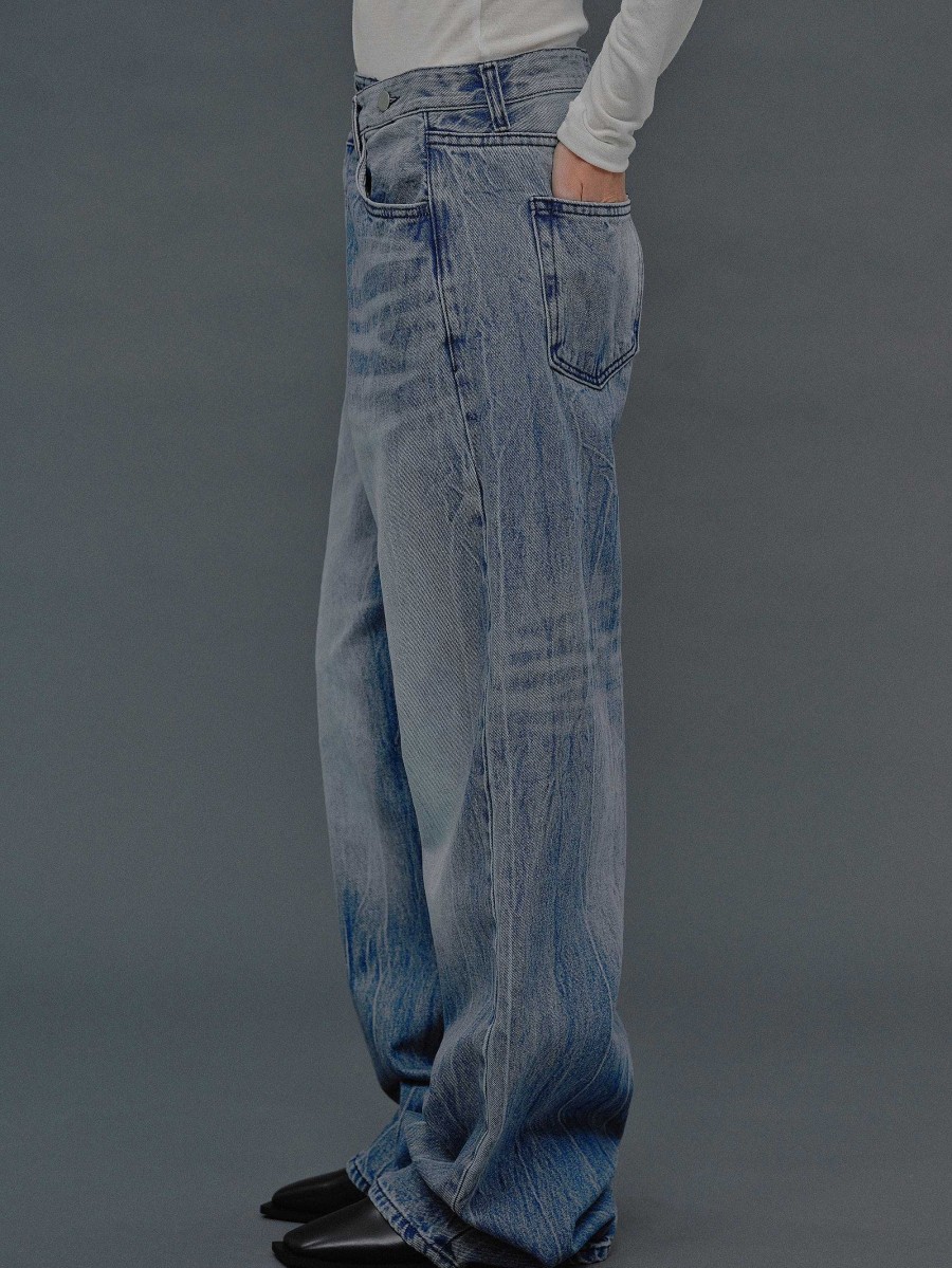 Source Unknown Dekonstruierte Crossover-Jeans, Mittelblau | Denim