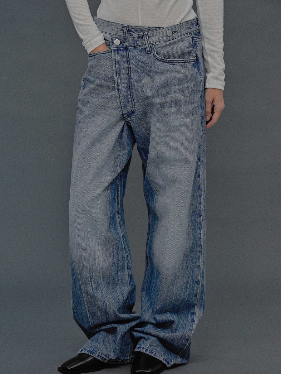 Source Unknown Dekonstruierte Crossover-Jeans, Mittelblau | Denim