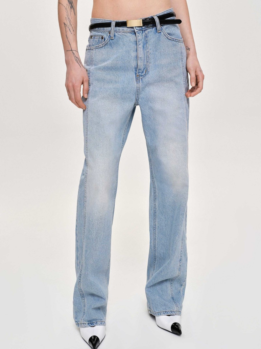 Source Unknown Gerade Jeans Mit Seitlichen Einsatzen, Hell Verwaschenes Blau | Kleidung