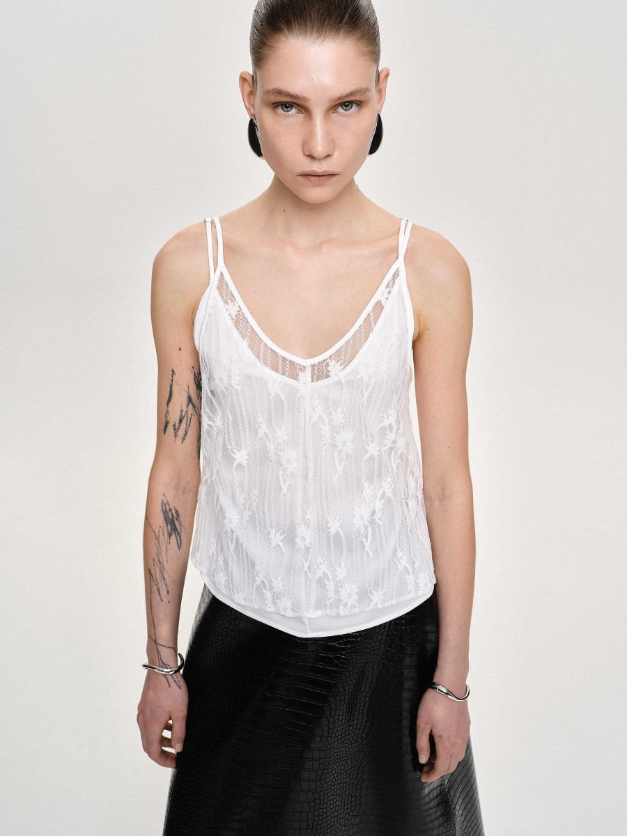 Source Unknown Intersia Blumen-Tanktop, Weis | Kleidung