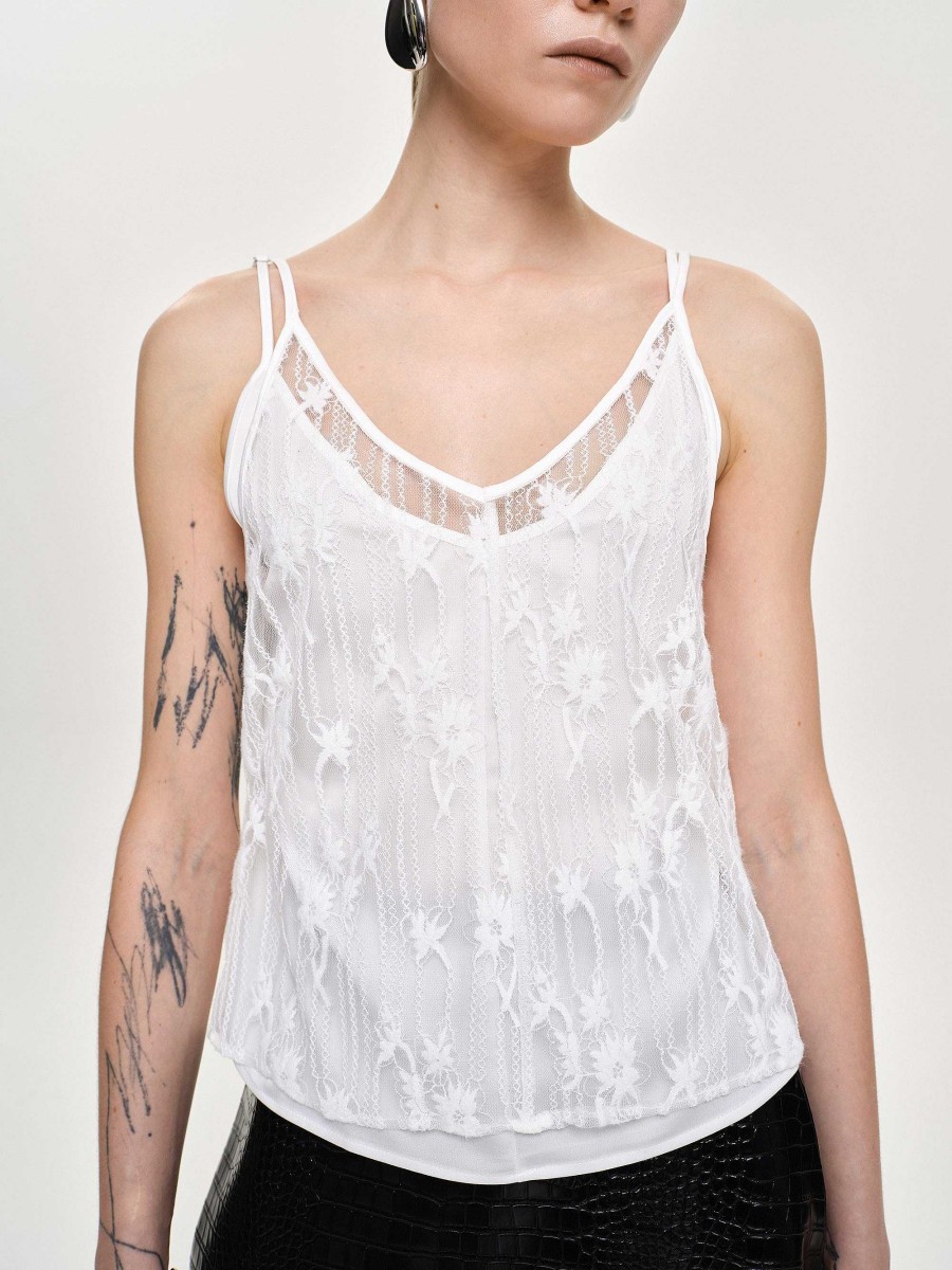 Source Unknown Intersia Blumen-Tanktop, Weis | Kleidung