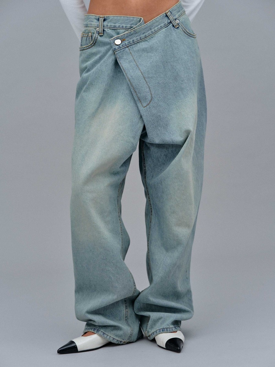 Source Unknown Asymmetrische, Verblasste Wickeljeans, Stone Wash | Denim