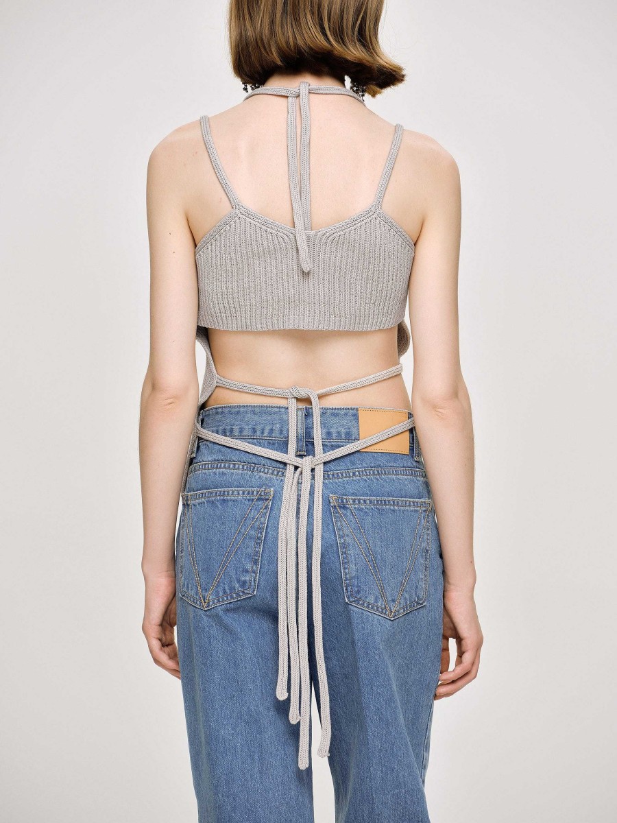 Source Unknown Asymmetrisches Strick-Tanktop, Fossil Grey | Kleidung