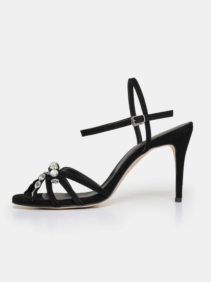 Source Unknown Micol Offene Zehensandalen Mit Juwelenabsatz, Schwarz | Schuhe & Taschen